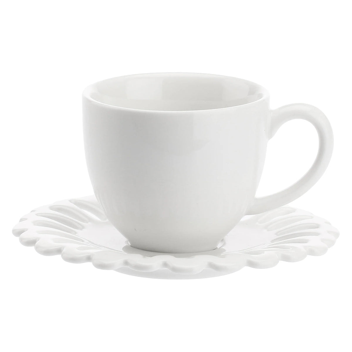 La porcellana bianca - Giulietta - Tazza Caffè con piattino Traforato - Set da 6 pz