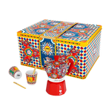 Bialetti - Set Moka Expresso Carretto Siciliano moka 2 tz, 2 bicchierini in porcellana e 2 palettine dorate